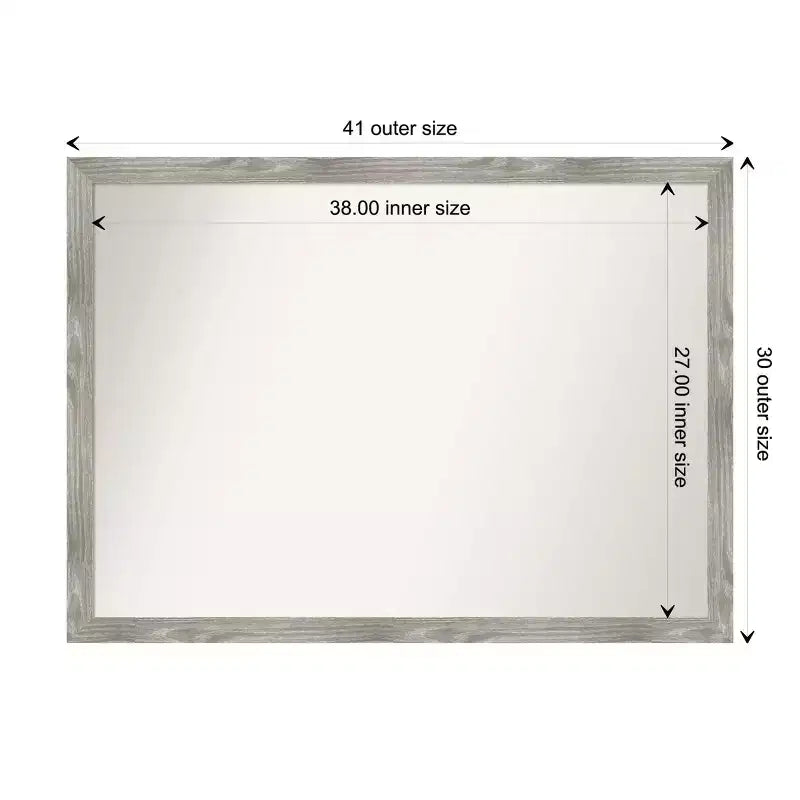 Specchio da Parete Rettangolare Grigio Lavato, con Cornice, Singolo, 40,5" x 29,5"