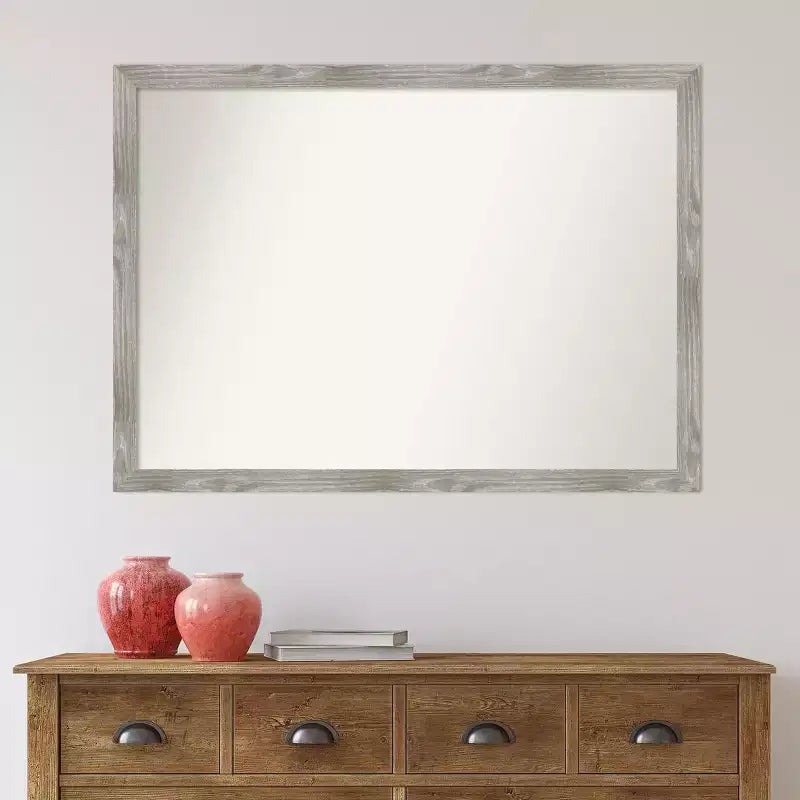Specchio da Parete Rettangolare Grigio Lavato, con Cornice, Singolo, 40,5" x 29,5"