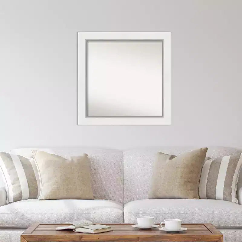 Specchio da parete quadrato, colore bianco/argento, singolo, montaggio a parete