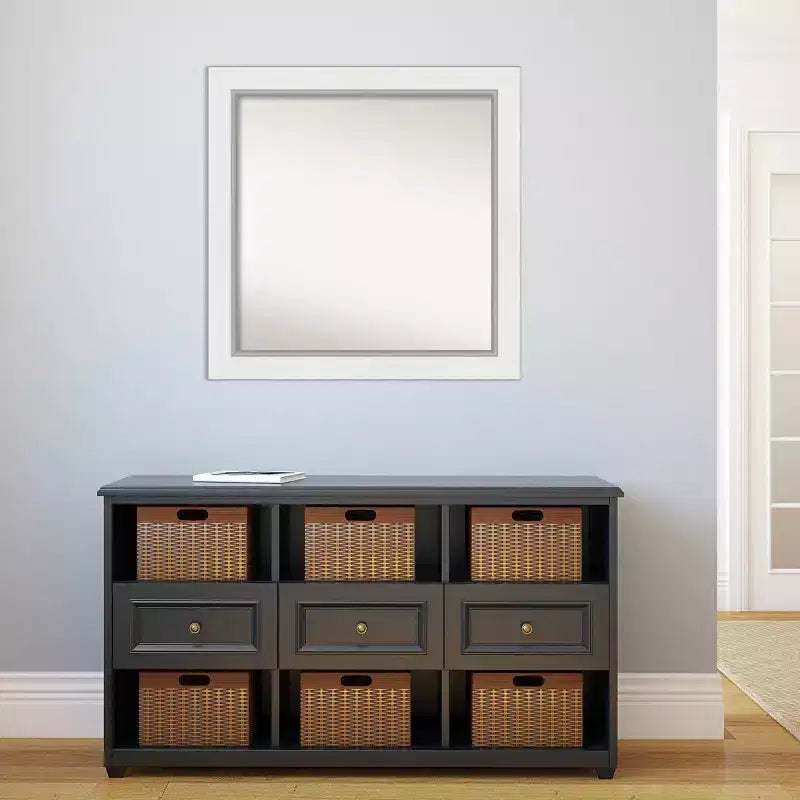 Specchio da parete quadrato, colore bianco/argento, singolo, montaggio a parete