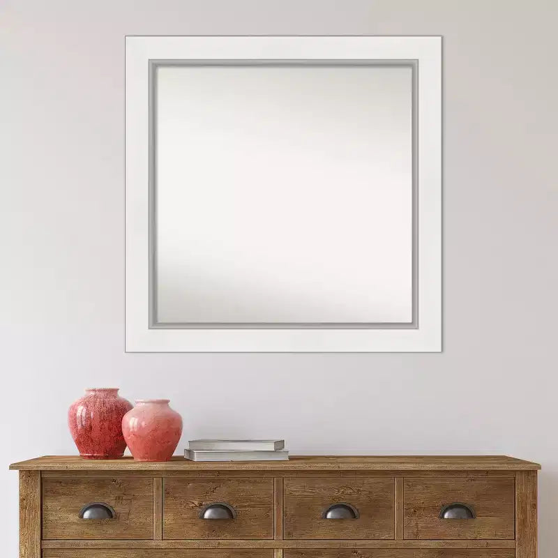 Specchio da parete quadrato, colore bianco/argento, singolo, montaggio a parete