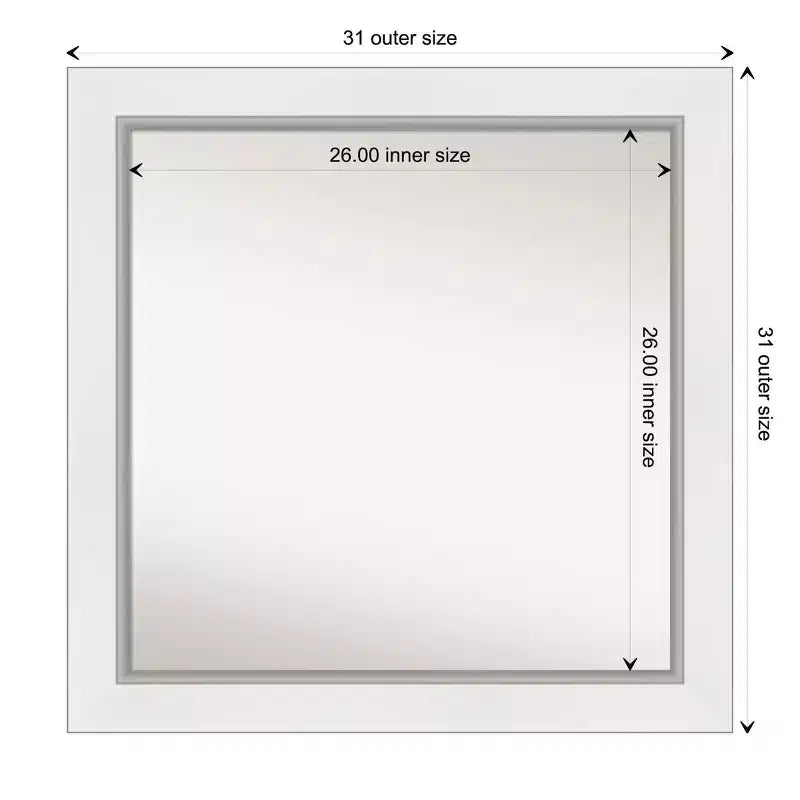 Specchio da parete quadrato, colore bianco/argento, singolo, montaggio a parete