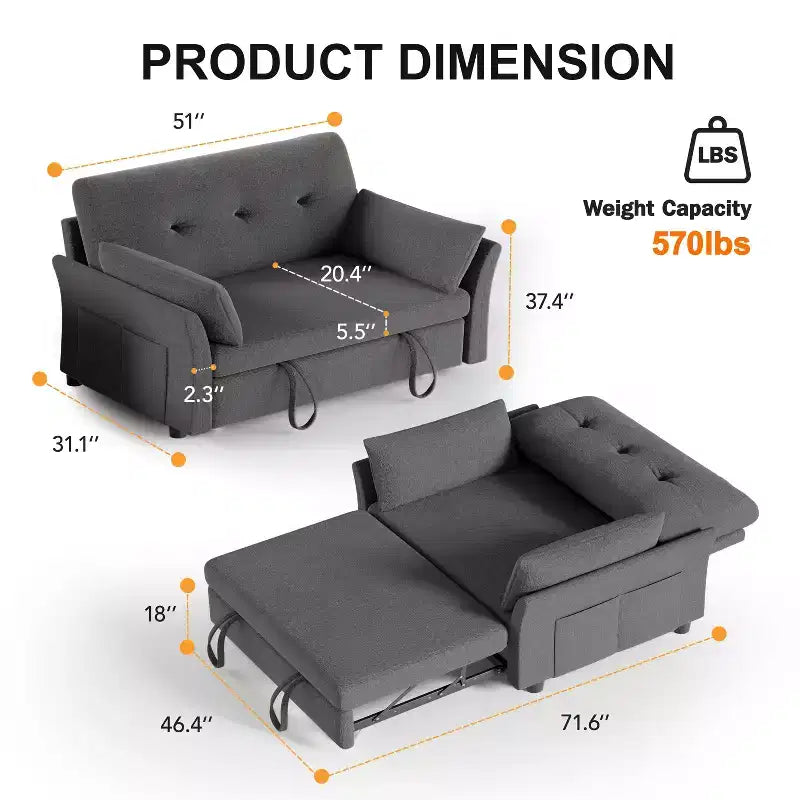 Grigio / Verde / Bianco, Divanetto convertibile con letto, Posti a sedere: 2