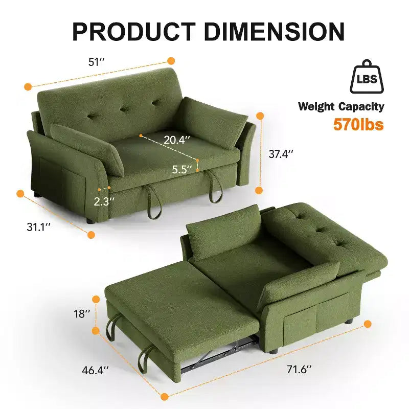 Grigio / Verde / Bianco, Divanetto convertibile con letto, Posti a sedere: 2