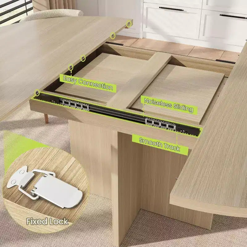 Tavolo da pranzo allungabile rotondo/ovale in Nero/Naturale/Noce, 4–8 posti a sedere