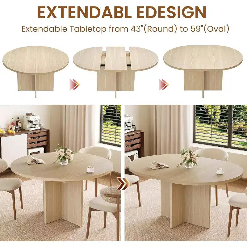 Tavolo da pranzo allungabile rotondo/ovale in Nero/Naturale/Noce, 4–8 posti a sedere