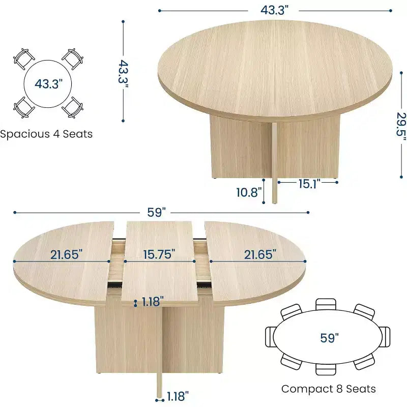 Tavolo da pranzo allungabile rotondo/ovale in Nero/Naturale/Noce, 4–8 posti a sedere