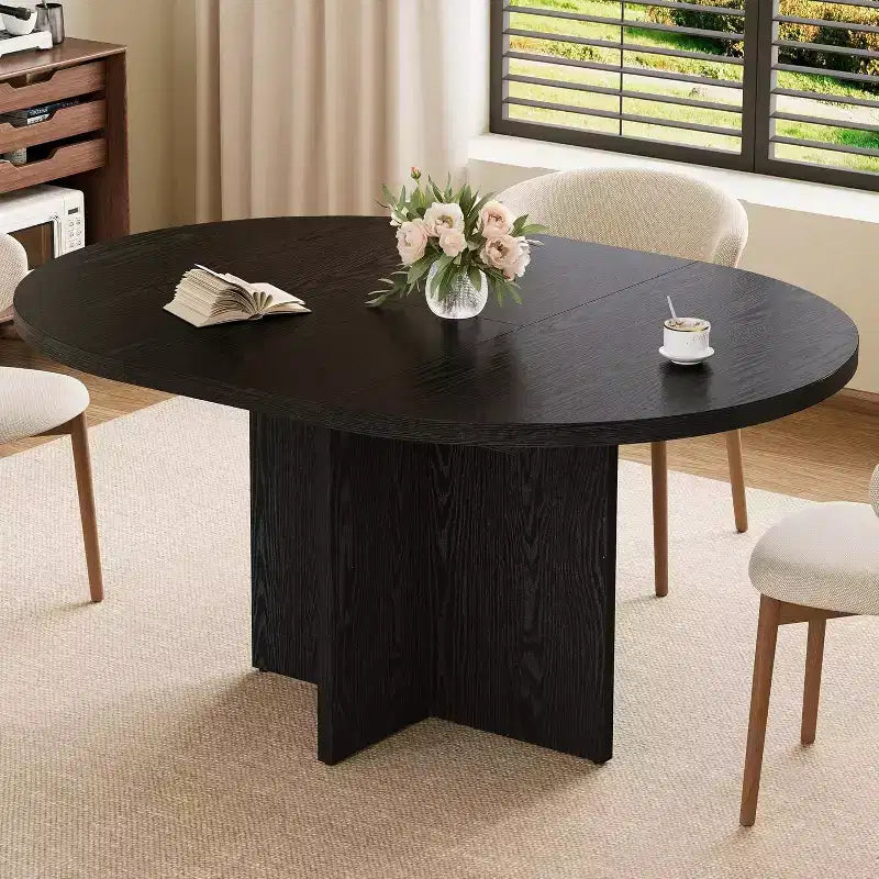 Tavolo da pranzo allungabile rotondo/ovale in Nero/Naturale/Noce, 4–8 posti a sedere