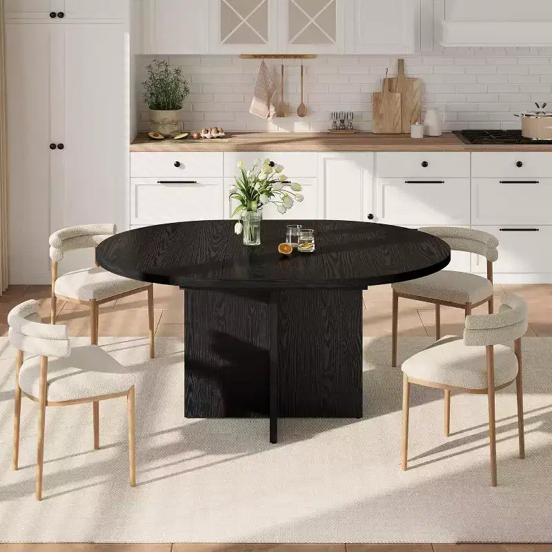 Tavolo da pranzo allungabile rotondo/ovale in Nero/Naturale/Noce, 4–8 posti a sedere