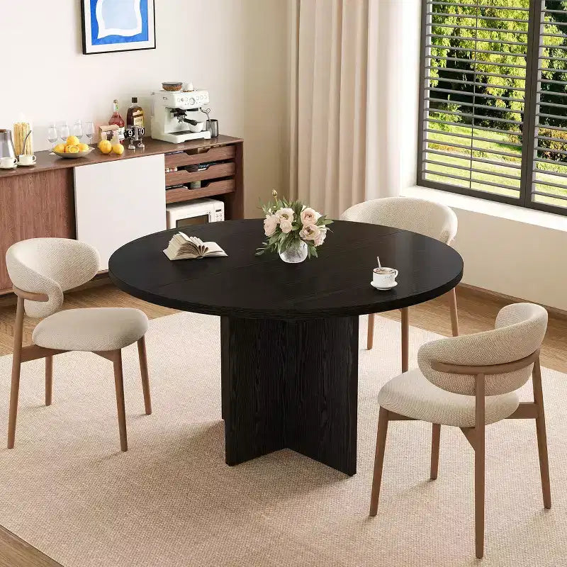 Tavolo da pranzo allungabile rotondo/ovale in Nero/Naturale/Noce, 4–8 posti a sedere