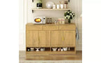 Madia credenza in stile rustico, Nera/Naturale/Bianca, 3 cassetti e 4 ante, Montaggio da 1 persona