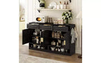 Madia credenza in stile rustico, Nera/Naturale/Bianca, 3 cassetti e 4 ante, Montaggio da 1 persona