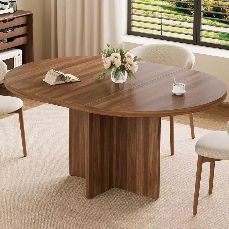 Tavolo da pranzo allungabile marrone, rotondo-ovale, 4–8 posti a sedere