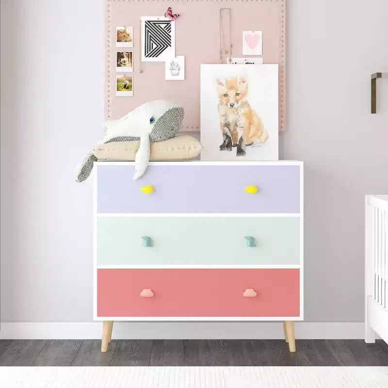 Comodino a 3 pezzi con cassetto e ripiano, bianco smerlato, per 1 bambino