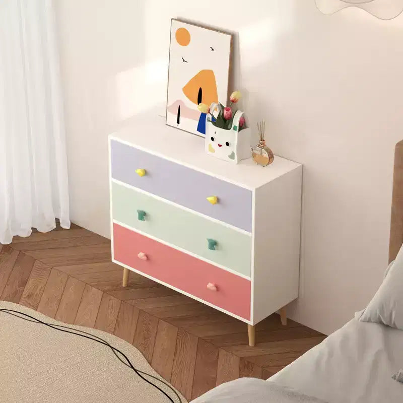 Comodino a 3 pezzi con cassetto e ripiano, bianco smerlato, per 1 bambino