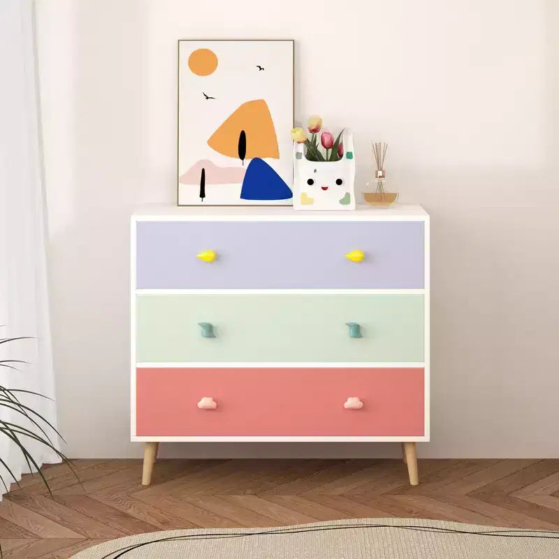 Comodino a 3 pezzi con cassetto e ripiano, bianco smerlato, per 1 bambino