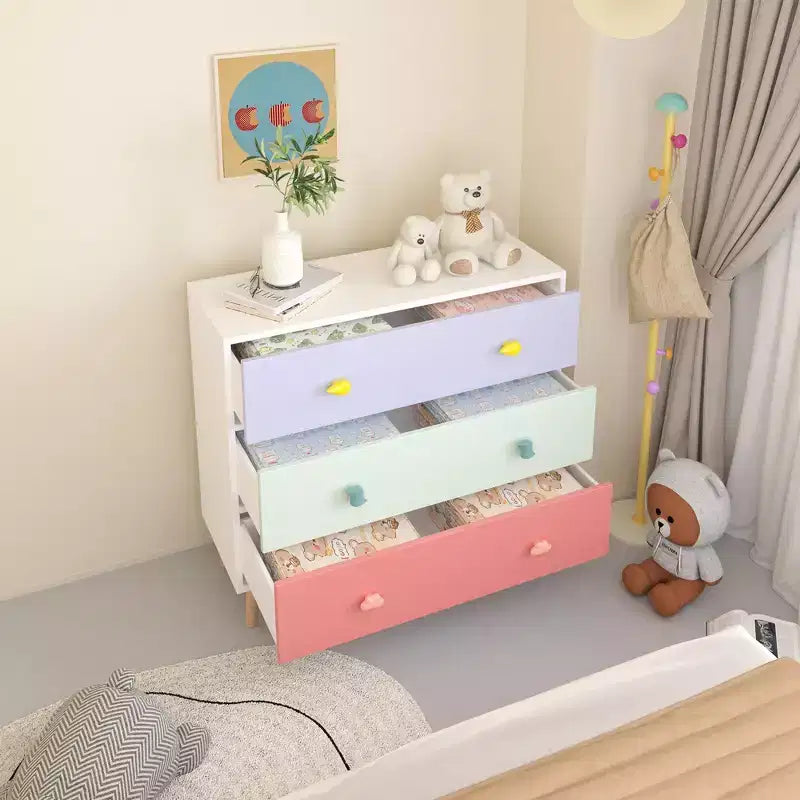 Comodino a 3 pezzi con cassetto e ripiano, bianco smerlato, per 1 bambino