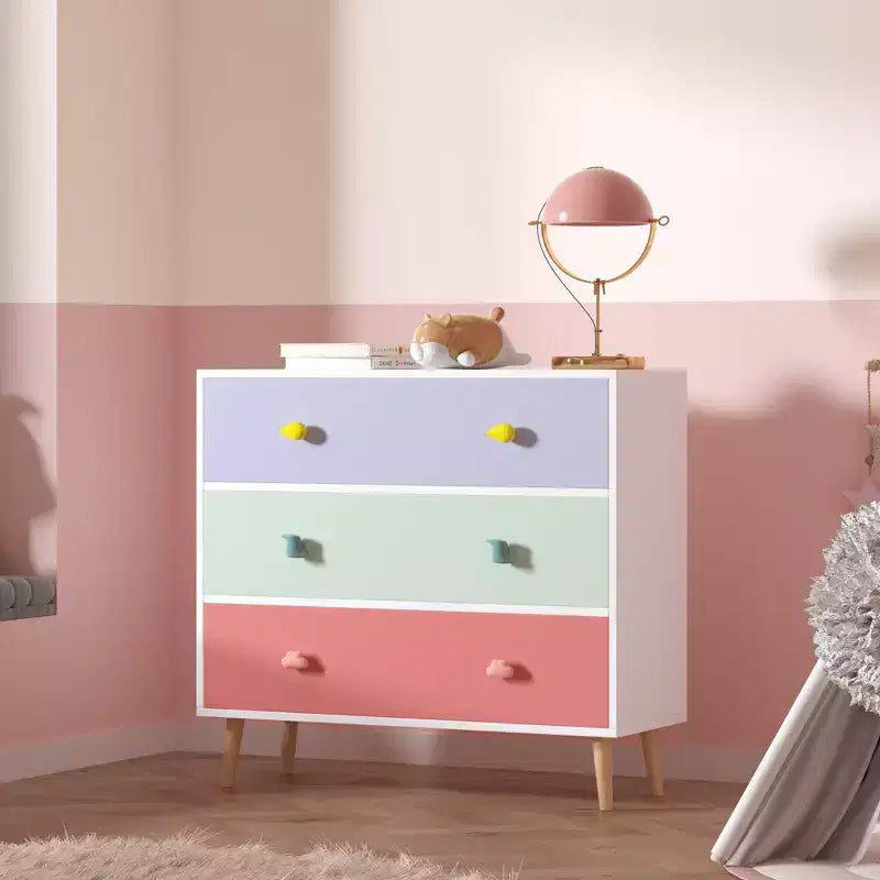Comodino a 3 pezzi con cassetto e ripiano, bianco smerlato, per 1 bambino
