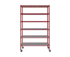 Scaffale a 6 ripiani in filo d'acciaio con ruote – Granito / Grafite / Rosso / Bianco, montaggio a 1 persona