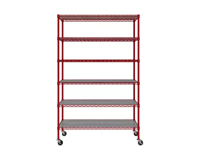 Scaffale a 6 ripiani in filo d'acciaio con ruote – Granito / Grafite / Rosso / Bianco, montaggio a 1 persona