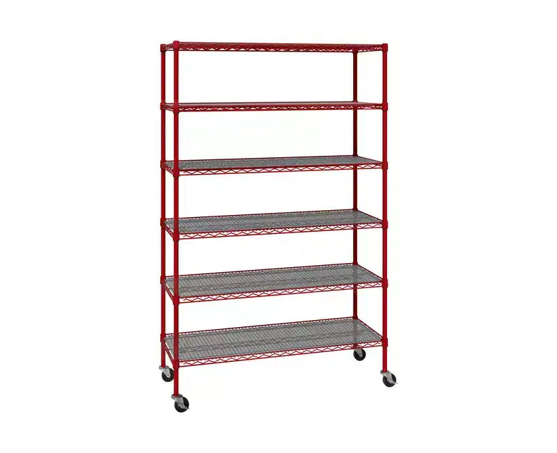 Scaffale a 6 ripiani in filo d'acciaio con ruote – Granito / Grafite / Rosso / Bianco, montaggio a 1 persona
