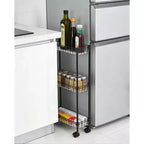 Carrello portaoggetti mobile in filo metallico nero con ruote, 3/4 ripiani, per 1 persona