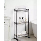 Carrello portaoggetti mobile in filo metallico nero con ruote, 3/4 ripiani, per 1 persona