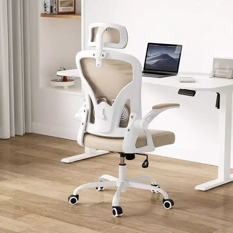 Sedia da ufficio girevole in rete con braccioli ribaltabili, poggiatesta e supporto lombare (colore a scelta tra Nero / Nero+Bianco / Grigio / Cachi / Rosa / Bianco) – 1 persona
