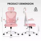 Sedia da ufficio girevole in rete con braccioli ribaltabili, poggiatesta e supporto lombare (colore a scelta tra Nero / Nero+Bianco / Grigio / Cachi / Rosa / Bianco) – 1 persona