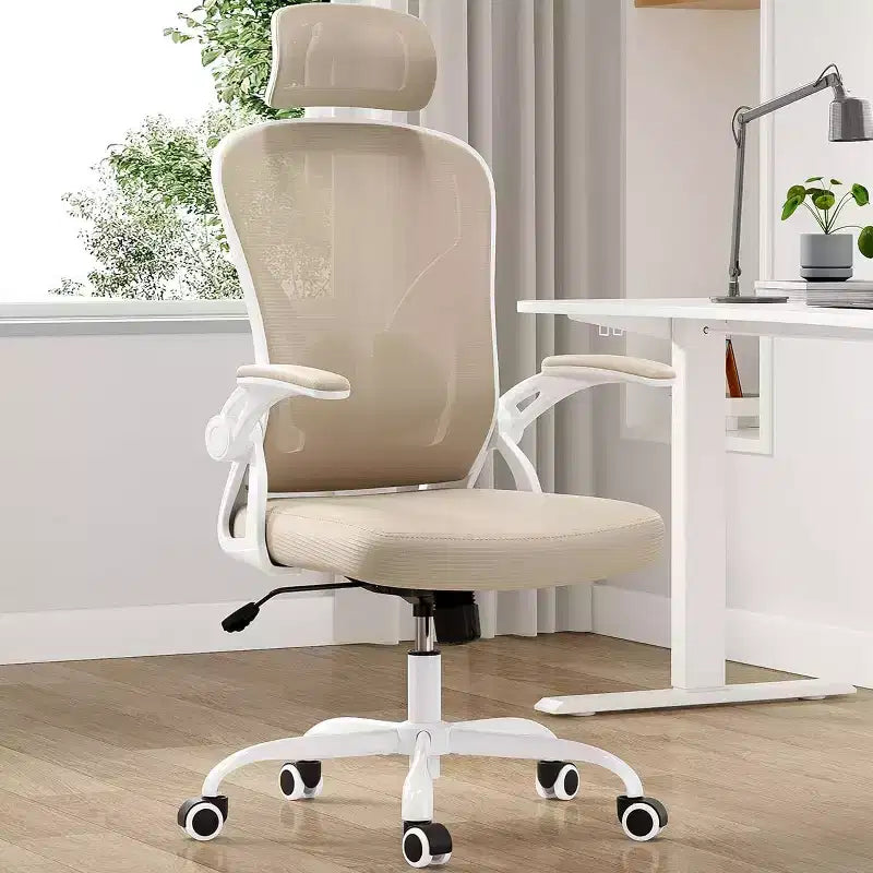 Sedia da ufficio girevole in rete con braccioli ribaltabili, poggiatesta e supporto lombare (colore a scelta tra Nero / Nero+Bianco / Grigio / Cachi / Rosa / Bianco) – 1 persona