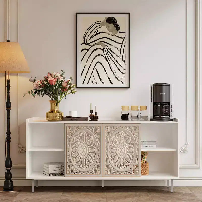 Madia a buffet a 2 ante in legno marrone – Montaggio 1 persona