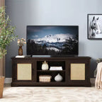 Mobile TV rustico grigio antico/espresso con ante in rattan, adatto per schermi fino a 70", per 1 stanza