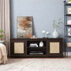 Mobile TV rustico grigio antico/espresso con ante in rattan, adatto per schermi fino a 70", per 1 stanza