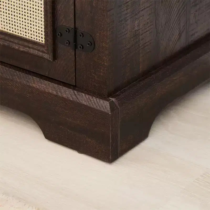 Mobile TV rustico grigio antico/espresso con ante in rattan, adatto per schermi fino a 70", per 1 stanza