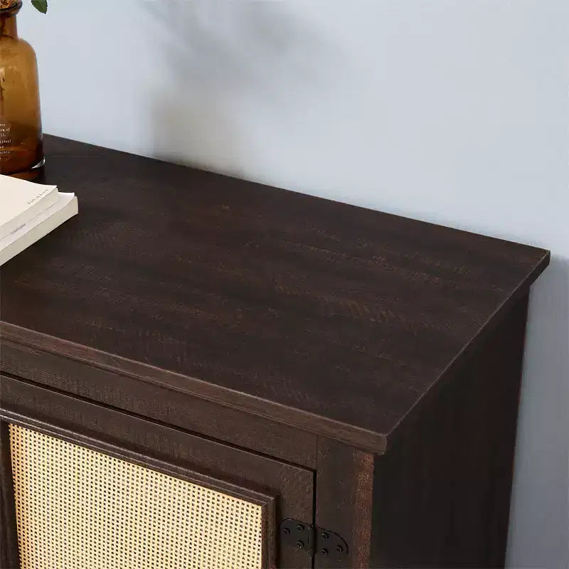 Mobile TV rustico grigio antico/espresso con ante in rattan, adatto per schermi fino a 70", per 1 stanza