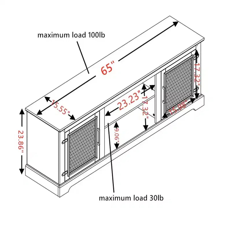 Mobile TV rustico grigio antico/espresso con ante in rattan, adatto per schermi fino a 70", per 1 stanza