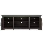 Mobile TV rustico grigio antico/espresso con ante in rattan, adatto per schermi fino a 70", per 1 stanza