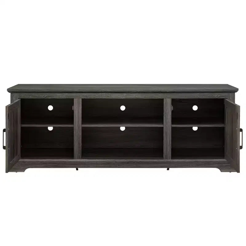 Mobile TV rustico grigio antico/espresso con ante in rattan, adatto per schermi fino a 70", per 1 stanza