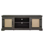 Mobile TV rustico grigio antico/espresso con ante in rattan, adatto per schermi fino a 70", per 1 stanza