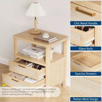 Comodino Boho Marrone, Set di 2, con Cassetto e Ripiano Aperto
