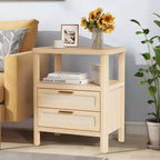 Comodino Boho Marrone, Set di 2, con Cassetto e Ripiano Aperto