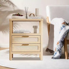 Comodino Boho Marrone, Set di 2, con Cassetto e Ripiano Aperto