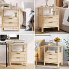 Comodino Boho Marrone, Set di 2, con Cassetto e Ripiano Aperto