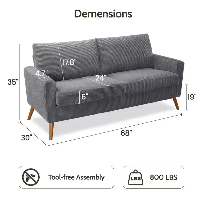 Divanetto Moderno Metà Secolo, Corduroy/Lino, 2 Posti