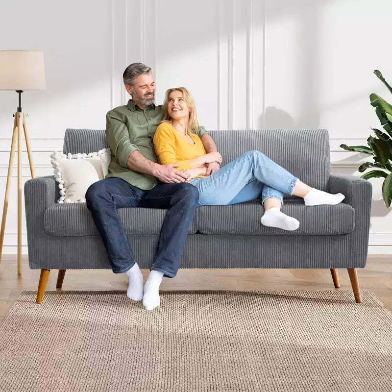 Divanetto Moderno Metà Secolo, Corduroy/Lino, 2 Posti
