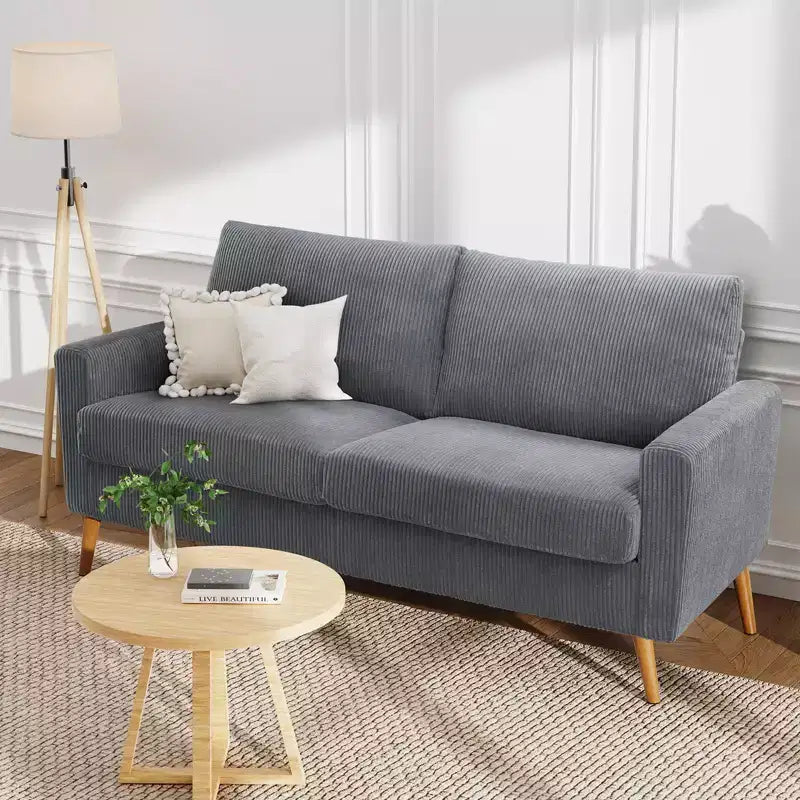 Divanetto Moderno Metà Secolo, Corduroy/Lino, 2 Posti