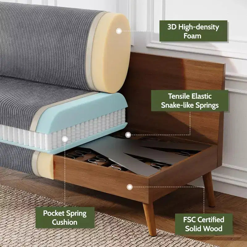 Divanetto Moderno Metà Secolo, Corduroy/Lino, 2 Posti