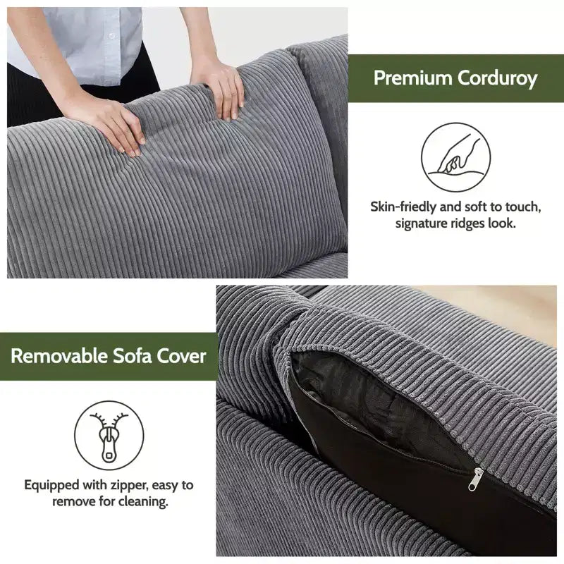 Divanetto Moderno Metà Secolo, Corduroy/Lino, 2 Posti