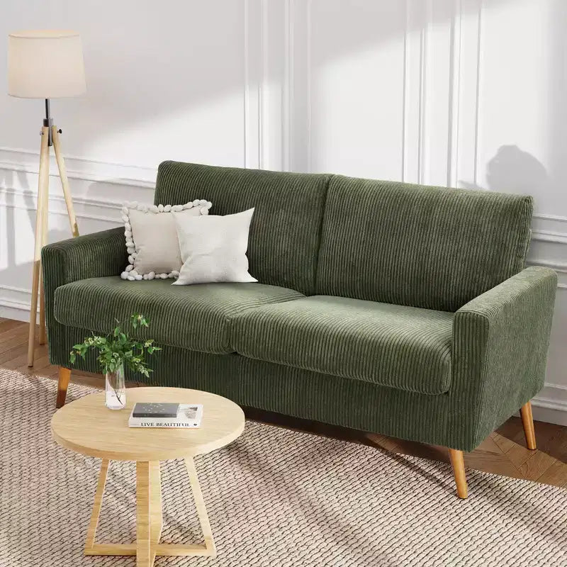 Divanetto Moderno Metà Secolo, Corduroy/Lino, 2 Posti