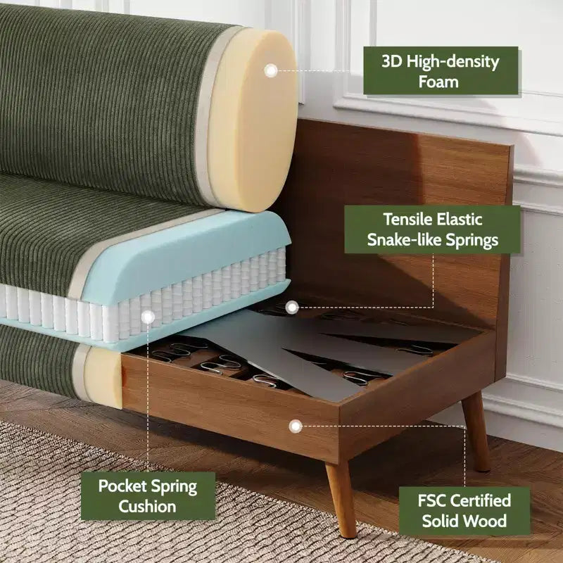 Divanetto Moderno Metà Secolo, Corduroy/Lino, 2 Posti